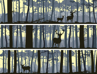 horizontal banners of wild animals in wood.
