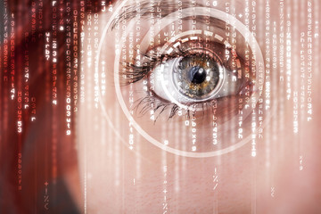 Modern cyber woman with matrix eye
