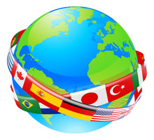 A Earth Globe With Flags Of Countries