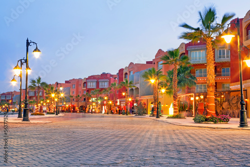 Naklejka na drzwi Beautiful architecture of Hurghada Marina at dusk in Egypt