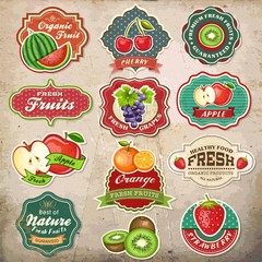 Wall Mural - Collection of vintage retro grunge fresh fruit design elements