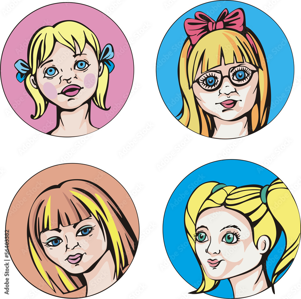 Round portraits of young cute girls Stock Vector | Adobe Stock
