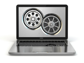 Poster - System properties concept. Laptop and gears.