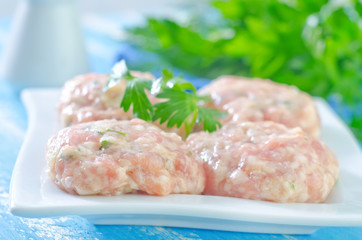 Canvas Print - raw meat balls on plate