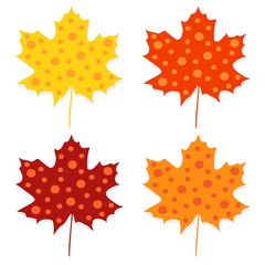 Wall Mural - colorful set of autumn leaves with dots, vector illustration