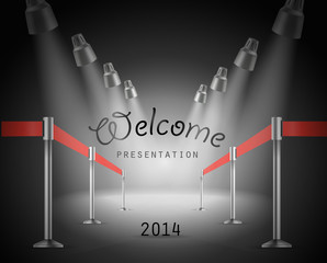 Aufkleber - Photorealistic bright stage with projectors and red ribbon