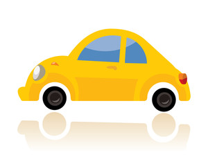 yellow car, funny cartoon style