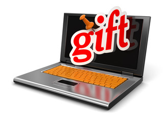 Wall Mural - Laptop and gift (clipping path included)