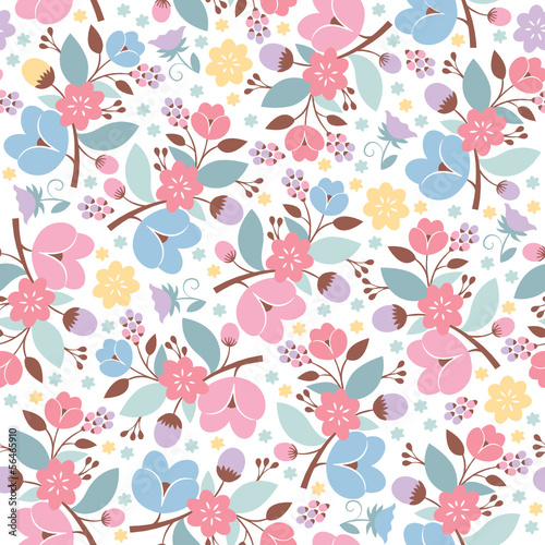 Naklejka - mata magnetyczna na lodówkę Seamless floral pattern