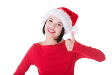 Happy Santa Woman Gesturing Thumbs Up
