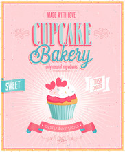 Vintage Cupcake Poster. Vector Illustration.