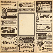 Wizarding Newspaper Page With Classifieds As A Halloween Card