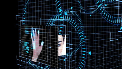 Poster - Futuristic animation showing screens with computing scenes