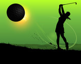 Fototapeta  - silhouette of woman golfer