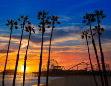 Santa Monica California Sunset On Pier Ferrys Wheel