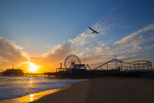 Santa Monica California Sunset On Pier Ferrys Wheel