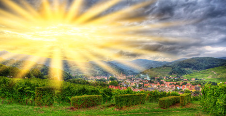 Poster - view of andlau village in vosges mountains - alsace, france