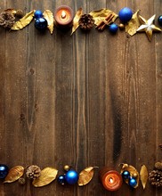Blue Christmas Ornaments With Gold Leaves