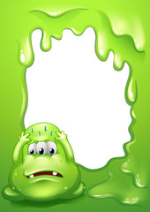 Wall Mural - A nervous green monster in front of an empty template