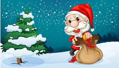 Wall Mural - A short Santa with a sack of gifts