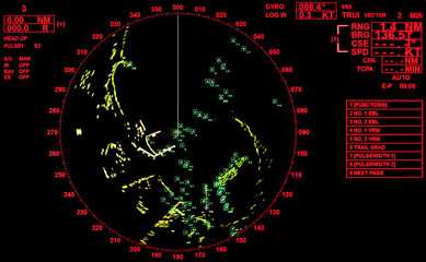black and red modern ship radar screen