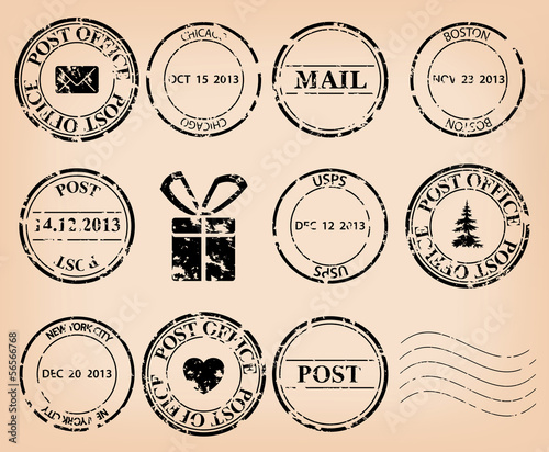 Fotomural vector set - black grungy post stamps