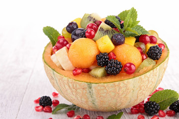 Poster - fruit salad with melon,blackberries,pomegranate and mango