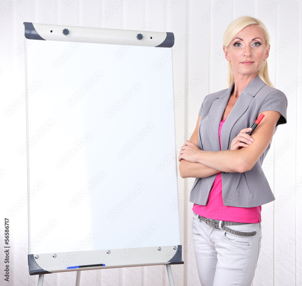 Businesswoman presenting on flipchart in office