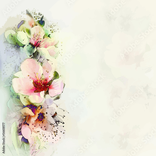 Fototapeta do kuchni Greeting floral card with bright spring flowers