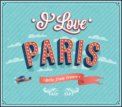 Fototapete -  - Vintage greeting card from Paris - France.