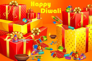 vector illustration of gift and firecracker for Diwali