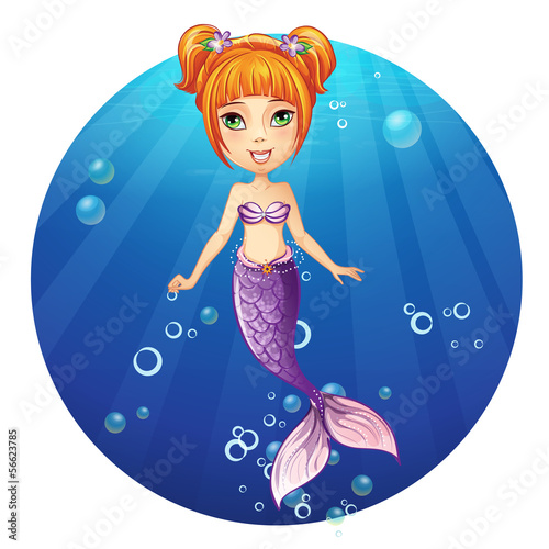 Obraz w ramie Illustration of a cheerful girl mermaid.