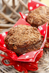 Canvas Print - Chocolate muffins on party table. Selective focus