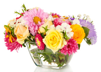 Sticker - Beautiful bouquet of bright flowers in glass vase, isolated