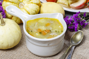 Canvas Print - Chicken soup with noodle and vegetables