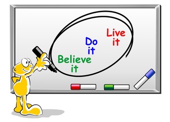 Believe, do, live it - motivational concept on whiteboard