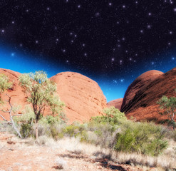 Canvas Print - Beautiful rocks of Australian Outback against night sky