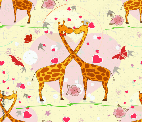 Naklejka ścienna giraffe love cartoon