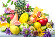 Früchte-Vielfalt, freigestellt vor weißem Hintergrund
