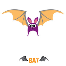 Vector Funny Devil Bat With Wings. Halloween Character