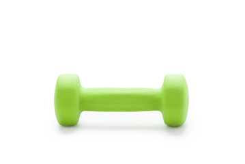 small green dumbbell, isolated