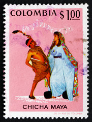 Wall Mural - Postage stamp Colombia 1971 Dancers and Music, Currulao