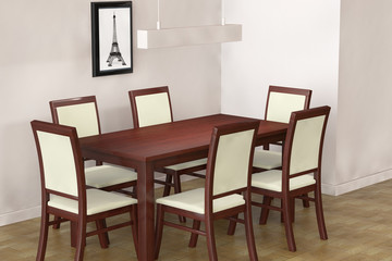 Poster - Modern Table and  chairs to face a blank wall