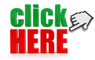 Poster - Click here  and cursor (clipping path included)
