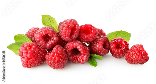 Naklejka dekoracyjna Raspberry with green leaf