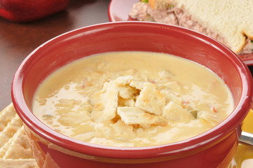 Poster - chicken con queso soup with a sandwich