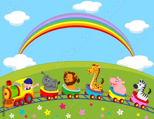 Fototapeta dla dzieci Animal train cartoon