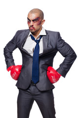 Wall Mural - Badly beaten businessman with boxing gloves