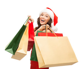 Poster - woman in red dress with shopping bags