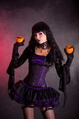 Poster - Attractive witch in purple gothic Halloween costume